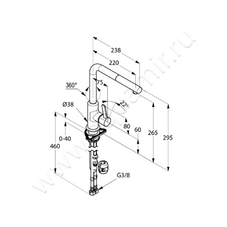 Однорычажный смеситель для кухни Kludi L-LINE S 408518775 размеры