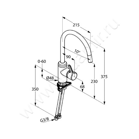 Однорычажный смеситель для кухни Kludi BINGO STAR 428030578 размеры