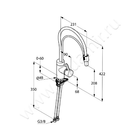 Однорычажный смеситель для кухни Kludi BINGO STAR 428590578 размеры