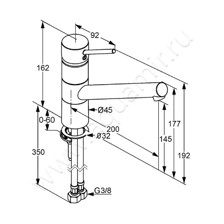 Однорычажный смеситель для кухни Kludi SCOPE 339300575 размеры
