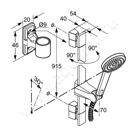 Душевой гарнитур Kludi A-QAi 6614005-00 размеры