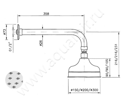 Верхний душ Nicolazzi Doccia Collection 5702BZ15 размеры