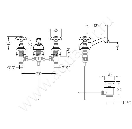 Смеситель для раковины Devon & Devon Austin UTAU900 размеры