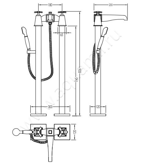 Смеситель для ванны Devon & Devon Time 2TIME235OT размеры