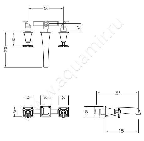 Смеситель для ванны Devon & Devon Time 2TIME233MNK размеры
