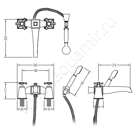 Смеситель для ванны Devon & Devon Time 2TIME233BOT размеры