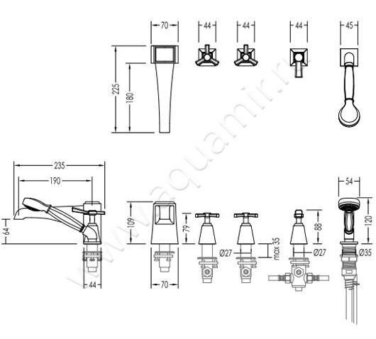 Смеситель для ванны Devon & Devon Time 2TIME254NK размеры