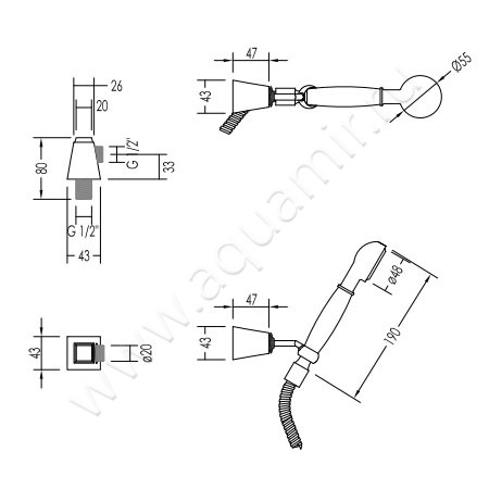 Душевой гарнитур Devon & Devon Time 2TIME241OT размеры
