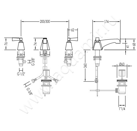 Смеситель для раковины Devon & Devon Vip Time 2VPTIME200CR размеры
