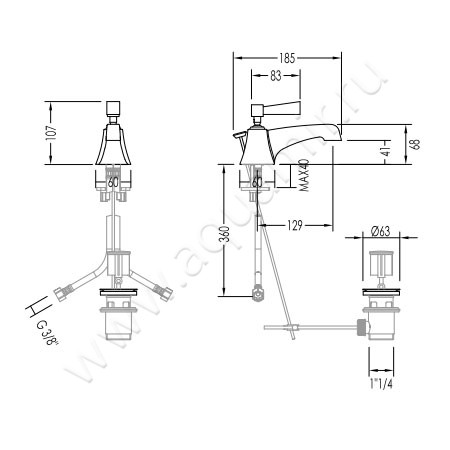 Смеситель для раковины Devon & Devon Vip Time 2VPTIME210CR размеры