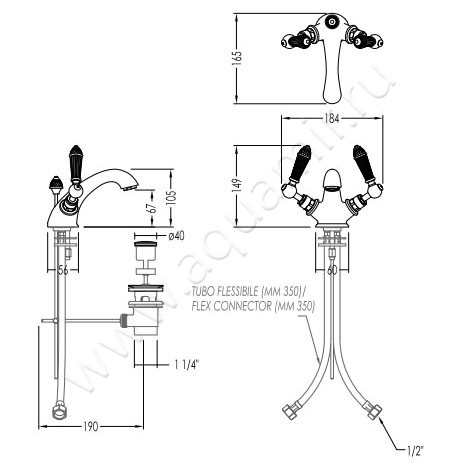 Смеситель для раковины Devon & Devon Black Diamond BLD74CR размеры