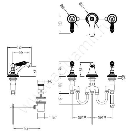 Смеситель для биде Devon & Devon Black Diamond BLD75NK размеры