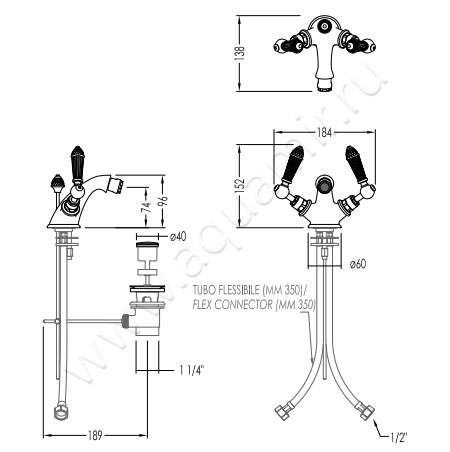Смеситель для биде Devon & Devon Black Diamond BLD73OT размеры