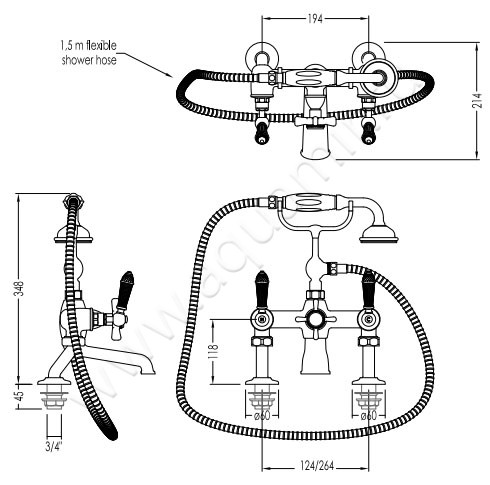 Смеситель для ванны Devon & Devon Black Diamond BLD70BNK размеры