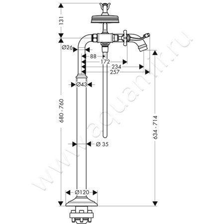 Напольный смеситель для ванны Hansgrohe Axor Montreux 16547000 размеры