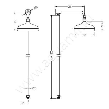 Верхний душ Devon & Devon Shower Mixers AQK320 размеры