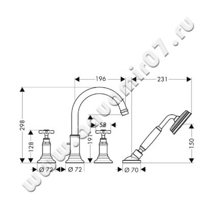 Смеситель для ванны Hansgrohe Axor Montreux 16546000 размеры