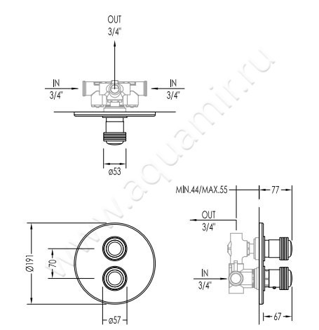 Встраиваемый смеситель термостатический Devon & Devon Royal EXC-RY148(1-2-3)CR размеры