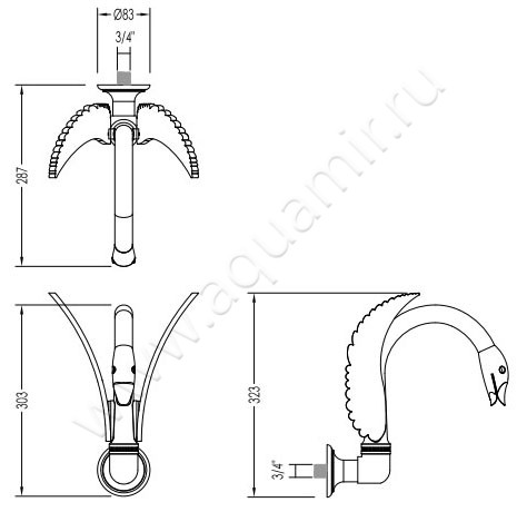 Излив для ванны Devon & Devon Swan EXC-SW111OTS размеры