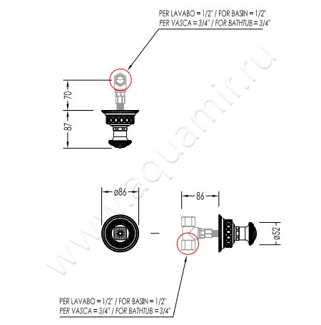 Запорный вентиль Devon & Devon Swan EXC-SW167OTS размеры
