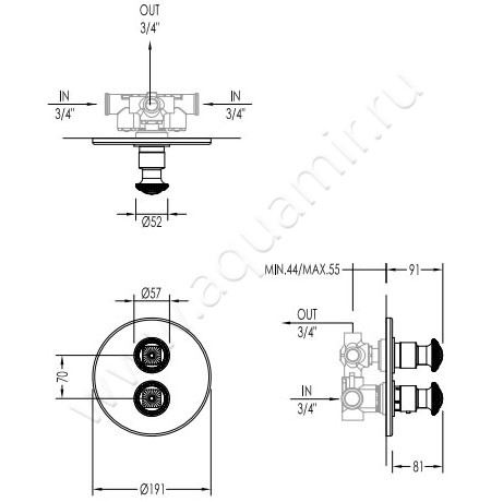 Встраиваемый смеситель термостатический Devon & Devon Swan EXC-SW148(1-2-3)CR размеры