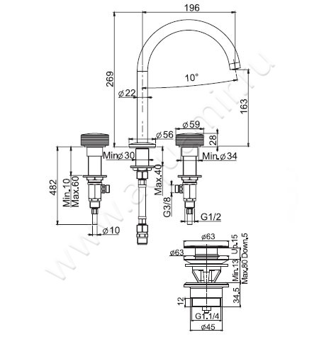 Смеситель для раковины Carlo Frattini Texture F5611HCR размеры