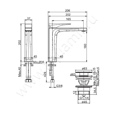 Смеситель для раковины Carlo Frattini Zeta F3961LNCR размеры