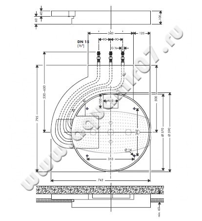 Скрытая часть для верхнего душа Hansgrohe Raindance 28412180 размеры