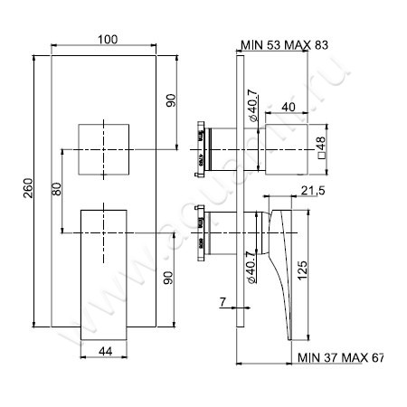 Встраиваемый смеситель для ванны Carlo Frattini Zeta F3969X6NS размеры