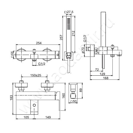 Смеситель для ванны Carlo Frattini Brick F3504BS размеры
