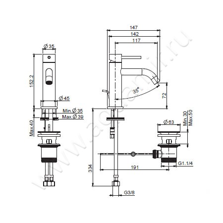 Смеситель для раковины Carlo Frattini Spillo Up F3031XSCR размеры