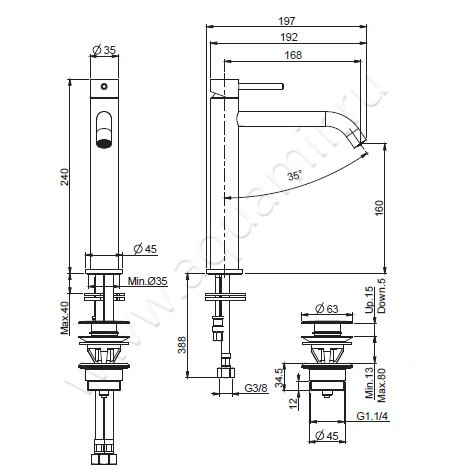 Смеситель для раковины Carlo Frattini Spillo Up F3031LXSCR размеры
