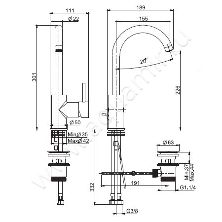 Смеситель для раковины Carlo Frattini Spillo Up F3041CR размеры