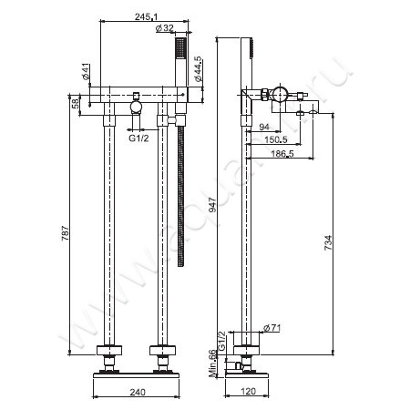 Смеситель для ванны Carlo Frattini Spillo Up F3034/4CR размеры