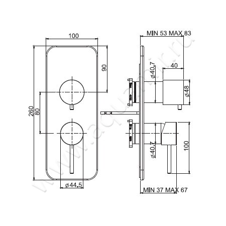 Встраиваемый смеситель для ванны Carlo Frattini Spillo Up F3039X6NS размеры