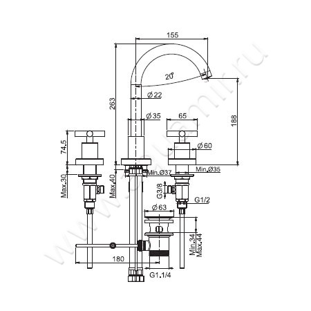 Смеситель для раковины Carlo Frattini Maxima F5301WSN размеры