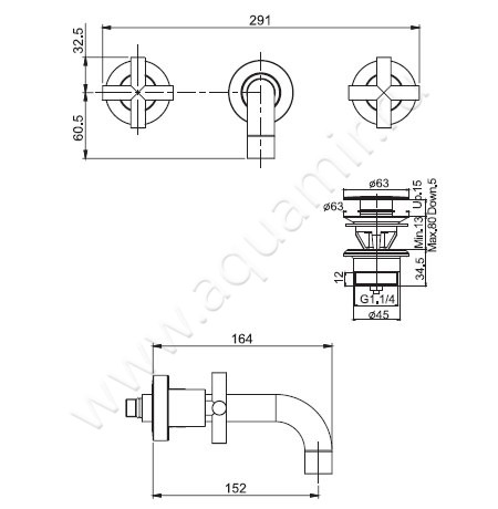 Смеситель для раковины Carlo Frattini Maxima F5321/5BS размеры