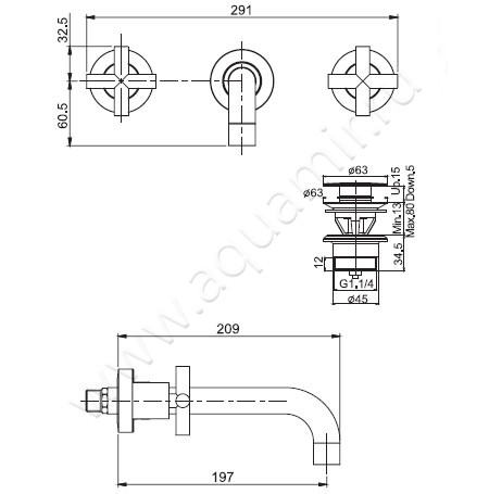 Смеситель для раковины Carlo Frattini Maxima F5321L/5BS размеры