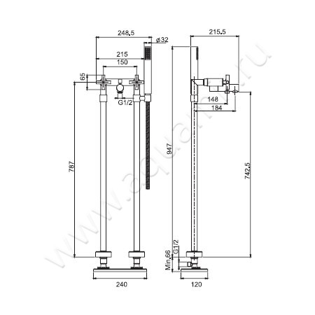 Смеситель для ванны Carlo Frattini Maxima F5304/4SN размеры