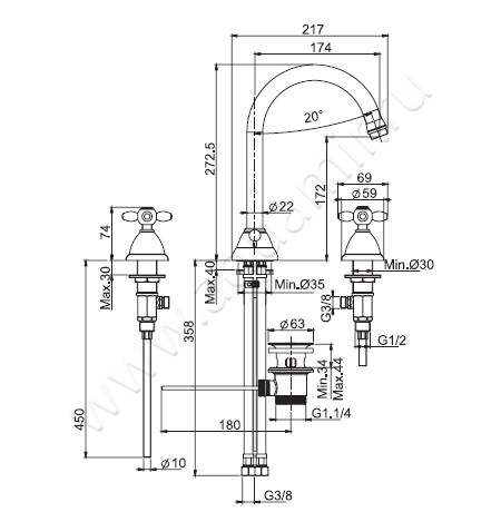 Смеситель для раковины Carlo Frattini Olivia F5001OR размеры