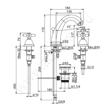 Смеситель для раковины Carlo Frattini Olivia F5031CR размеры