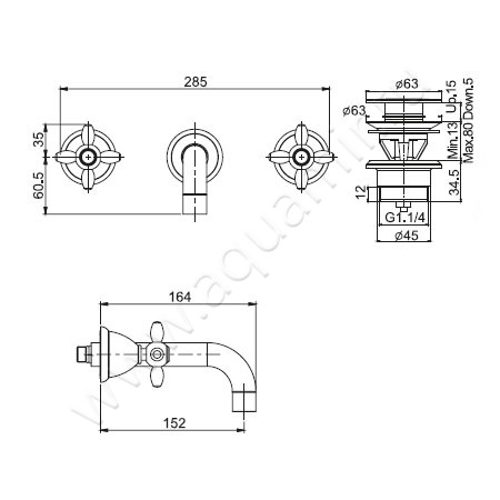 Смеситель для раковины Carlo Frattini Olivia F5001/5RA размеры