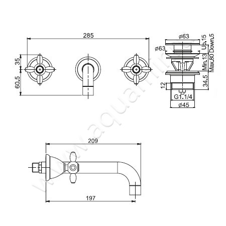 Смеситель для раковины Carlo Frattini Olivia F5001L/5SN размеры