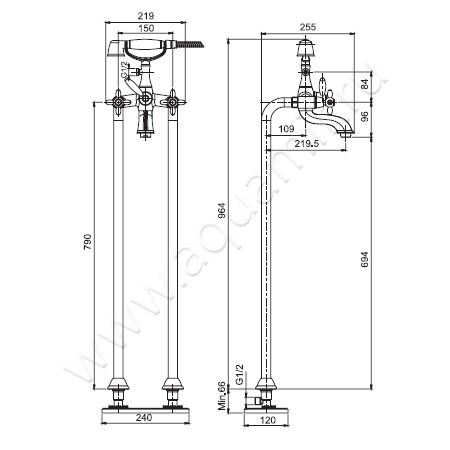 Смеситель для ванны Carlo Frattini Olivia F5004/4SN размеры