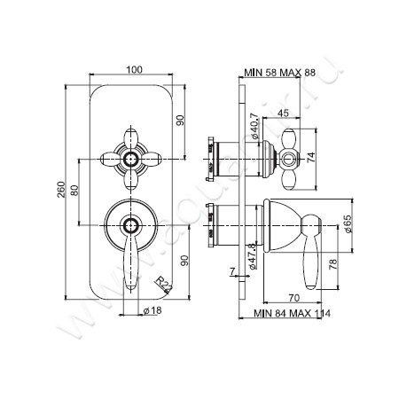 Встраиваемый смеситель для ванны Carlo Frattini Olivia F5009X6BR размеры