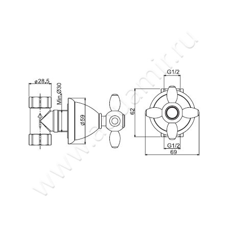 Клапан контроля Carlo Frattini Olivia F5023/1RA размеры