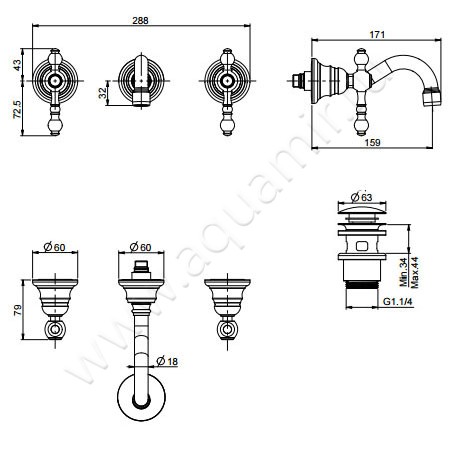 Смеситель для раковины Carlo Frattini Epoque F5051/5OR размеры
