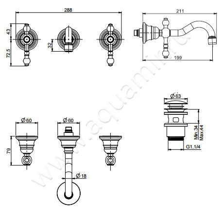 Смеситель для раковины Carlo Frattini Epoque F5051L/5BR размеры