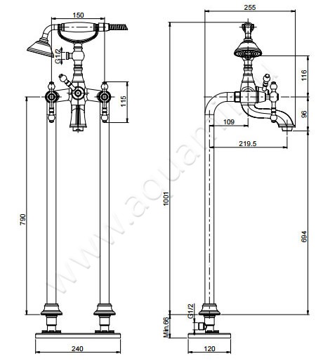 Смеситель для ванны Carlo Frattini Epoque F5054/4SN размеры