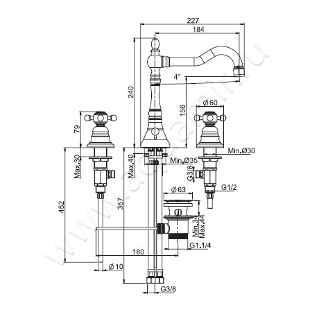 Смеситель для раковины Carlo Frattini Elizabeth F5081CR размеры